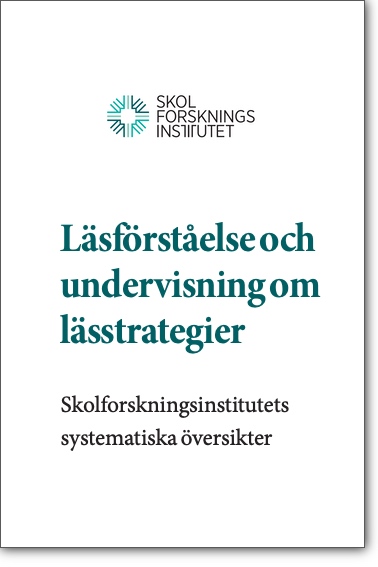 Framsidan på forskningssammanställningen Läsförståelse och undervisning om lässtrategier – text på gul platta och en bakgrund med grenar med frostkristaller