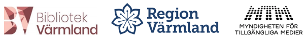 Logotyp Bibliotek Värmland, Region Värmland och MTM myndigheten för tillgängliga medier